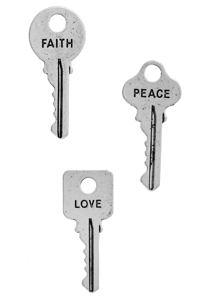JGFinds Key Charms Small/Tiny Faith Peace Love Inspirational Message, Silver Tone, 1 Inch, 54 Pack (18 of Each) - Image 2